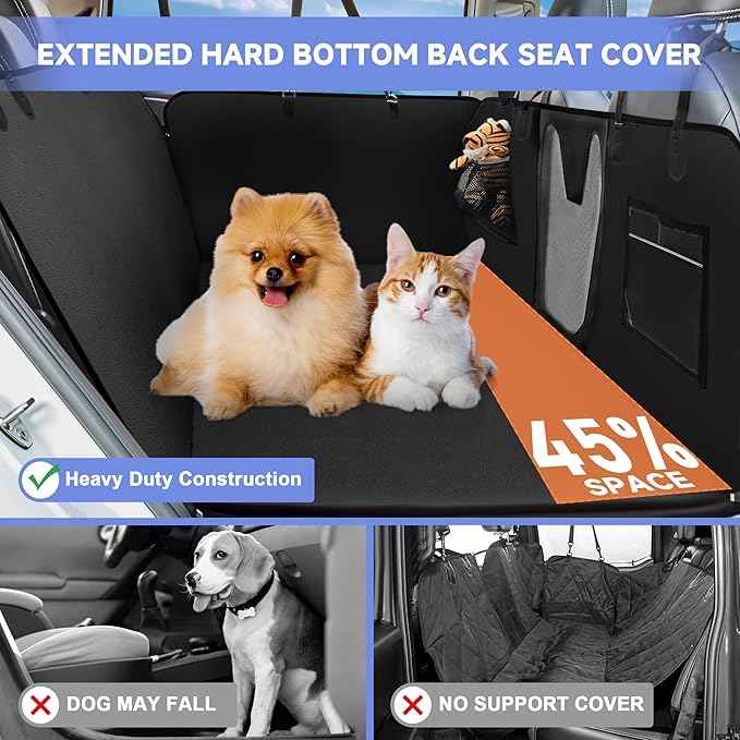 PU Leather Dog Car Seat Cover for Back Seat – Back Seat Extender for Dogs with Hard Bottom Holds 400 lbs. 100% Waterproof, Scratch-Proof and Anti-Slip Dog Hammock for Car, SUV, Truck