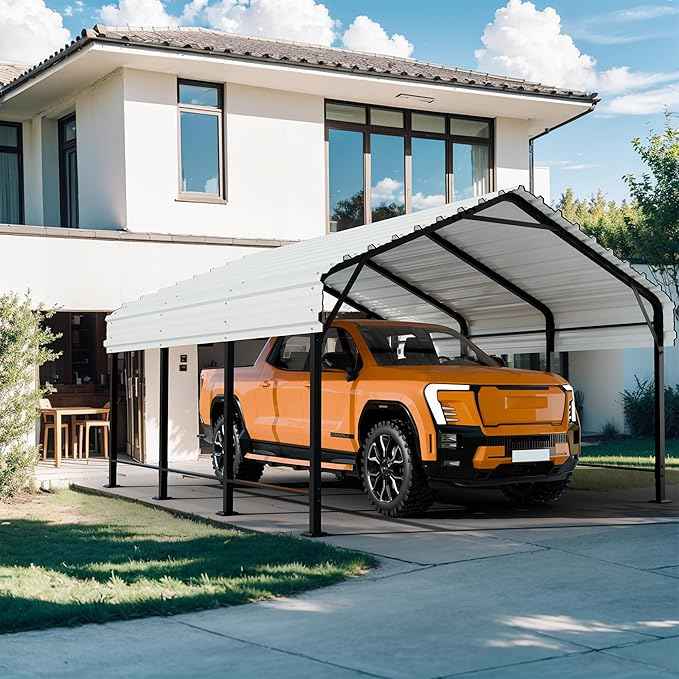 Shintenchi 12x15 FT Metal Carport, Oversized Carport Garage with Enhanced Base, Outdoor Galvanized Car Shelter, Heavy Duty Carports Canopy, for Car, Boats and Tractors, White