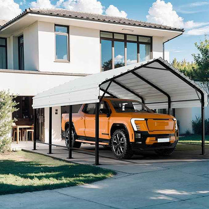 Shintenchi 12x15 FT Metal Carport, Oversized Carport Garage with Enhanced Base, Outdoor Galvanized Car Shelter, Heavy Duty Carports Canopy, for Car, Boats and Tractors, White