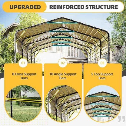 EROMMY 14x20 FT RV Metal Carport, Heavy Duty Carports with Reinforced Steel Frame, Weather-Resistant Galvanized-Steel Roof Shelters, Outdoor Car Shed for 2 Vehicles, Truck, Boat and SUV, Gray