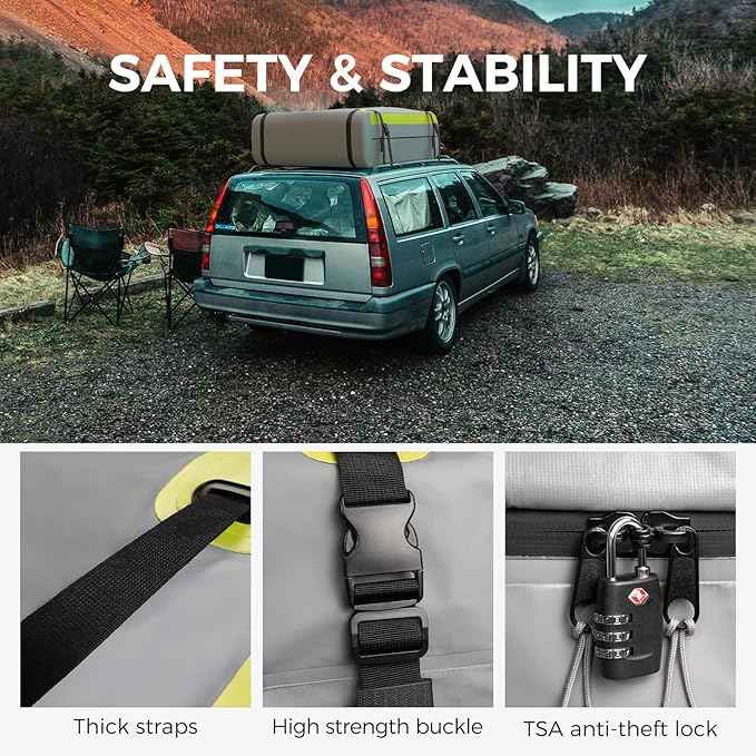 WELKIN Heavy Duty Rooftop Cargo Carrier Bag - 21 Cubic Waterproof Car Roof Bag for All Vehicles with/Without Rack - Includes Anti-Slip Mat, 8 Door Hooks, TSA Lock & Storage Bag - Reinforced Straps