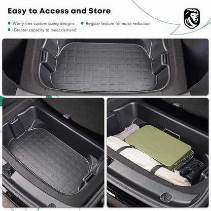 YHTAUTO Rear Trunk Organizer Compatible with Tesla Model Y 2020-2024 (For 5-Seater Only) Accessories, Waterproof Trunk Storage Bins Organizer Upper & Lower Dual Layer Rear Trunk Storage Box - Black