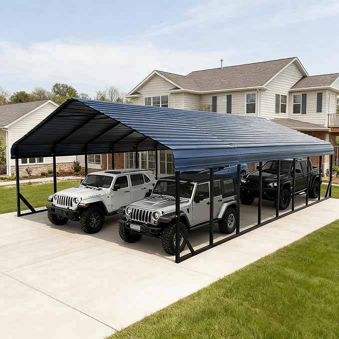 Heavy Duty Metal Carport 20x40 FT Galvanized Steel Carport Shelter for 4 Car Extra Large Canopy for Dual Vehicle, RV Boat Storage All Weather Protection Garage Party Tent (20x40 FT)