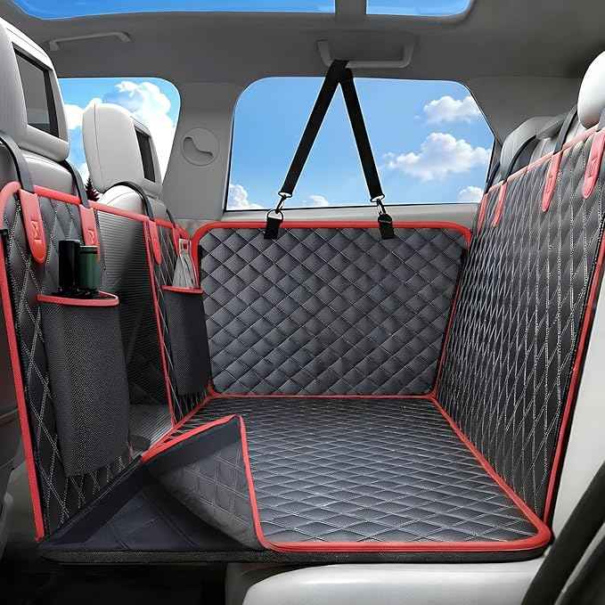 2-Layer Dog Car Seat Cover for Back Seat, Hard Bottom Car Seat Protector for Large Dogs, Anti Scratch Backseat Extender, Waterproof Hammock in Car, for Car/SUV/Small Truck