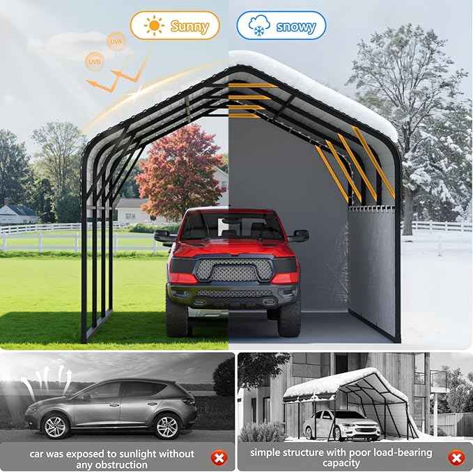 10x16 Metal Carport with Removable Sidewalls, Heavy Duty Car Carport Canopy, 100MPH Wind Resistance for Cars, Boats, Trucks, Outdoor Parties