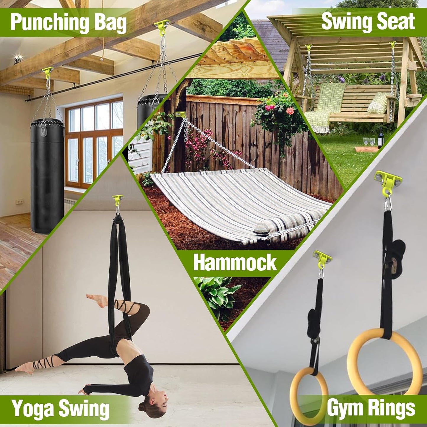 BETOOLL Swing Hangers with Bearing, Heavy Duty Porch Swing Hanging Kit for Outdoor Playground Tree Ceiling Mount Hardware Brackets with Snap Hooks for Yoga Hammock Sandbag Accessories 2PCS Yellow