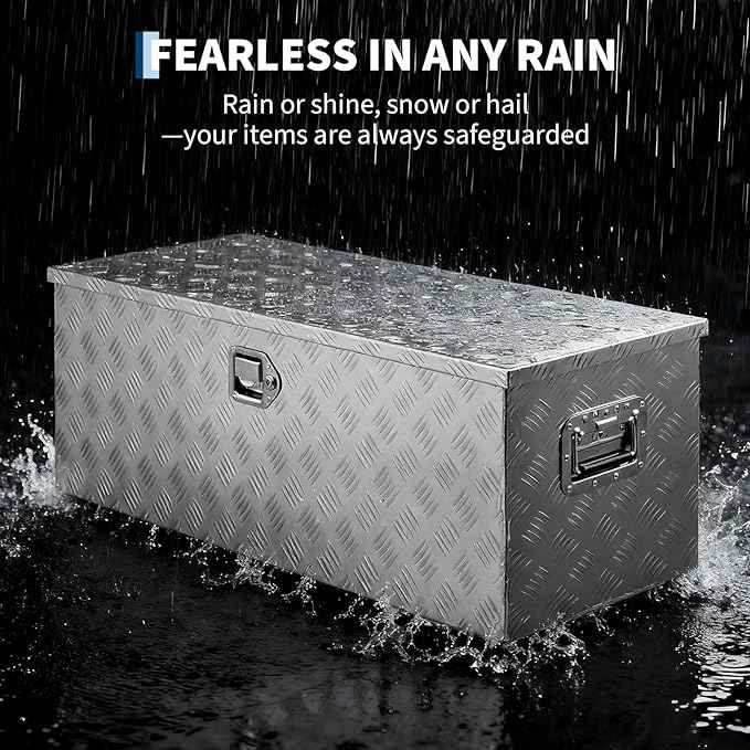 Truck Bed Tool Box Aluminum with Lock and Keys, 36x15x15 Inch, Weatherproof Storage Chest Organizer, Side Handles, Gas Strut Lid, Large Capacity Heavy Duty Steel Metal Tool Box for Pickup, Trailer, RV