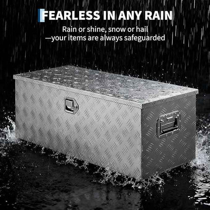 Truck Bed Tool Box Aluminum with Lock and Keys, 30x15x15 Inch, Weatherproof Storage Chest Organizer, Side Handles, Gas Strut Lid, Large Capacity Heavy Duty Steel Metal Tool Box for Pickup, Trailer, RV