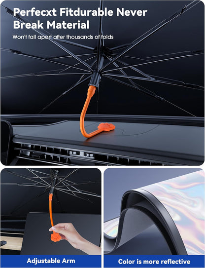 helloleiboo 𝟐𝟎𝟐5 𝑼𝑷𝑮𝑹𝑨𝑫𝑬 Car Windshield Sun Shade Umbrella, Colorful 360°Rotating Foldable Windshield Sun Shade Front Window Reflective Polyester Blocks Heat and Sun Sun Shade for Cars SUV - AutoBay