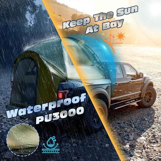 Truck Bed Tent, Waterproof PU3000mm Pickup Truck Tent for Camping Bed, 2-3 Person Sleeping Truck Tent, Portable for Car Camping