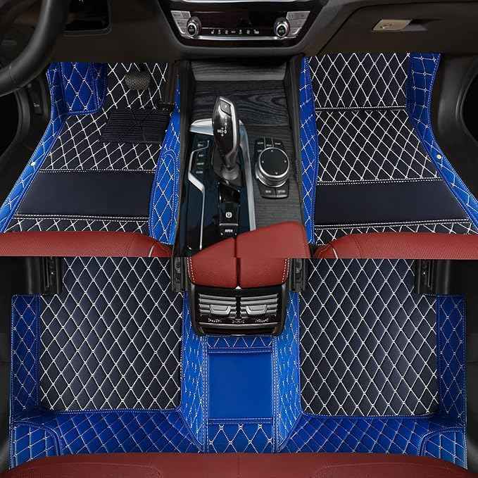 Yaruicar Custom Car Floor Mats for 2002-2026 Cadillac ATS CTS CT6 DTS Escalade Lyriq GT4 Optiq SRX SLS XT4 XT5 XT6 XTS Car Full Coverage Non-Slip Floor Liners (Blue Black Beige)