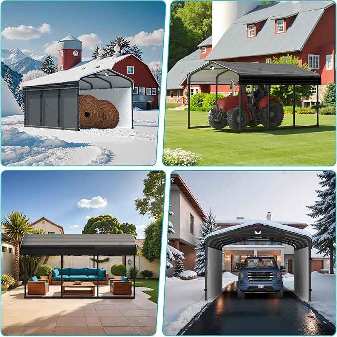 Metal Carport,Carport 10x15 Heavy Duty,Car Tent Garage with Galvanized Metal Roof,Car Port Kits for Snow,Outdoor Car Shelter