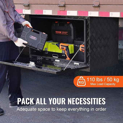 VEVOR Underbody Truck Box, 48"×17"×18" Pickup Storage Box, Heavy Duty Aluminum Diamond Plate Tool Box with Lock and Keys, Waterproof Trailer Storage Box with T-Handle Latch for Truck, Van, Trailer