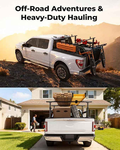 Extendable Aluminum Truck Ladder Rack Fit for Ford F150, RAM, Chevy Silverado, Works with T-Slot Tonneau Covers, 800 lbs Capacity Pickup Bed Rack for Kayak, Surfboard, Ladder Transport
