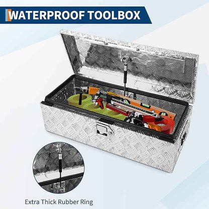 39 Inch Heavy Duty Aluminum Stripes Plated Tool Box Pick Up Truck Bed RV Trailer Toolbox Waterproof Storage Organizer with Side Handle, Lock and Keys
