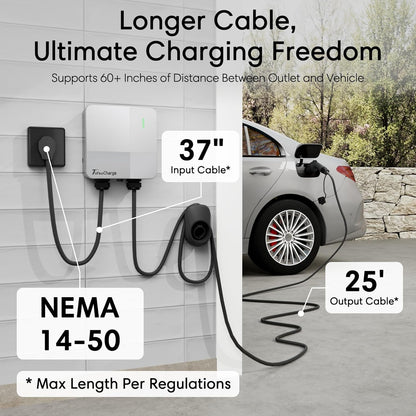Level 2 EV Charger 48 Amp - Smart EV Charger for Home Level 2 Hardwired, 240V Electric Vehicle Charging Stations 11.5kW, 25ft Cord, Outdoor/Indoor