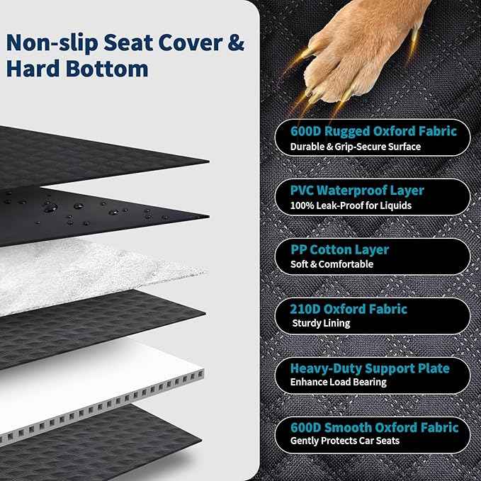 Tough Dog Car Seat Cover for Back Seat with Seatback Top Protection, Waterproof Hard Bottom Back Seat Extender for Dogs, Scratch Resistant Heavy Duty Dog Hammock for Car SUV Small Trucks