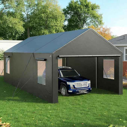 Polar Aurora 13x25 FT Heavy Duty Carport with All-Season Tarp, Portable Garage Tent with Roll-Up Windows & Side-Opening Door, Enclosed Car Port Canopy with Galvanized Frame for Car, SUV, Truck, Boat