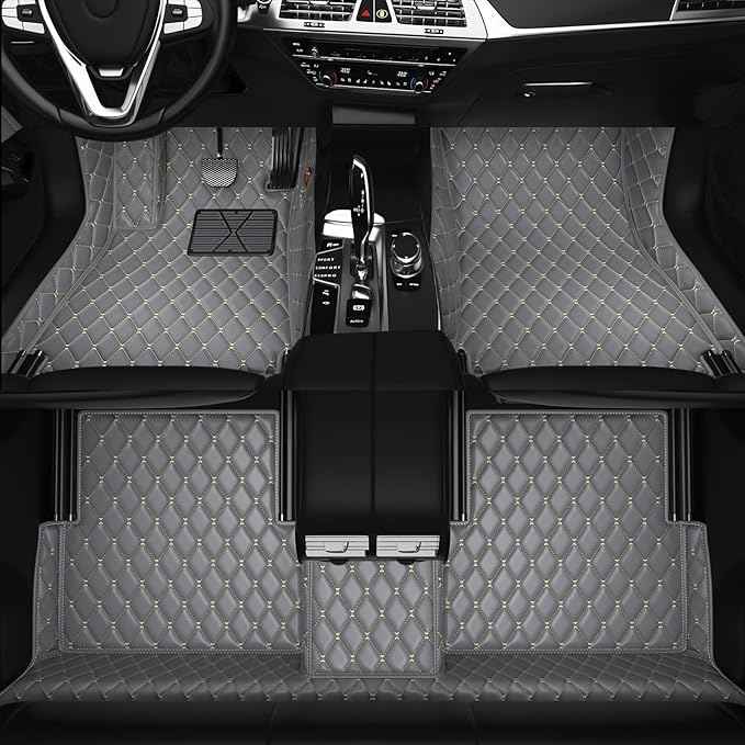 Customized Personalized car Floor MATS Luxury Full-Body car Floor mats are Suitable for 99% of Vehicle Models (Pickup Trucks/SUVs/sedans) and Offer Personalized Text Customization (Gray Beige)