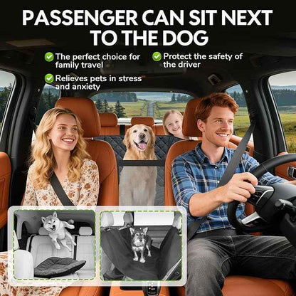 Large PU Dog Car Seat - Waterproof Dog Back Seat Cover with 3 Mesh Windows - Hard Bottom Extender, Safety Belt, Non-Slip Hammock for SUV, Truck, Car