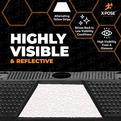 Xpose Safety 72" Heavy Duty Rubber Parking Stopper – Bulk 2 Full Pallets 100 Pack Wheel Blocks for Garage, Driveway, or Ramp – Car Bumper Stop with White Reflective Strips – Removable Floor Mount