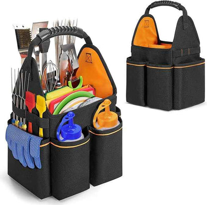 Grill Utensil Storage Bag, Portable BBQ Tool Caddy with Divider & Boards, Large Grilling Tool Box with Pockets & Handle, Outdoor Barbecue Accessories Case for Camping & Kitchen, Bag Only