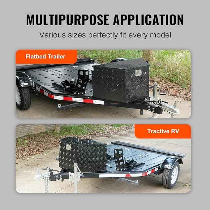 VEVOR Trailer Tongue Box, Heavy Duty Trailer Tongue Tool Box Storage Organizer with Lock & Keys, Utility Tool Chest for Pickup Truck Bed, RV, SUV, Off-Road Vehicle, Aluminum, 39" x 16.5" x 12", Black
