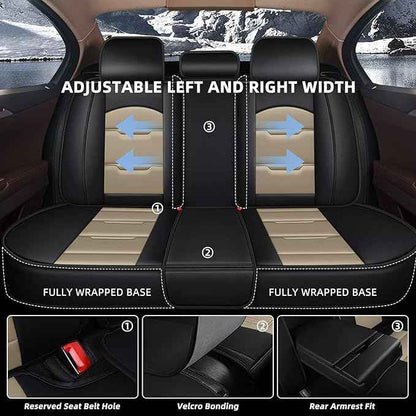 YORKNEIC Fit for GMC Sierra Seat Covers 2013-2023 2024 2025 : Waterproof Leather 2 Front Car Seat Covers (2 Front Set, Black & Beige)