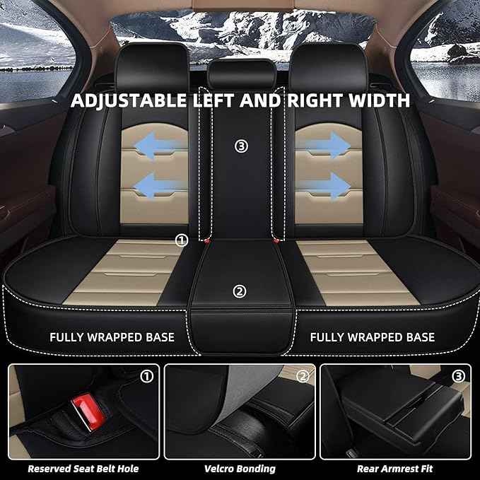 YORKNEIC Fit for Chevrolet Chevy Traverse Seat Covers 2018-2025 2026 Faux Leather Waterproof Front Car Seat Covers Automotive Seat Protectors Cushions with Airbag Compatible (2 Front Se,Black&Beige)