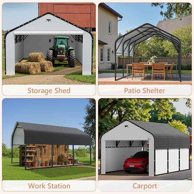 Carports Canopy Heavy Duty, Portable Garage with Sidewalls (10x16, Fully Enclosed)