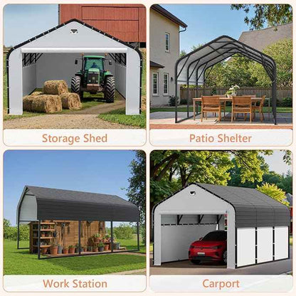 Carports Canopy Heavy Duty, Portable Garage with Sidewalls (10x16, Fully Enclosed)