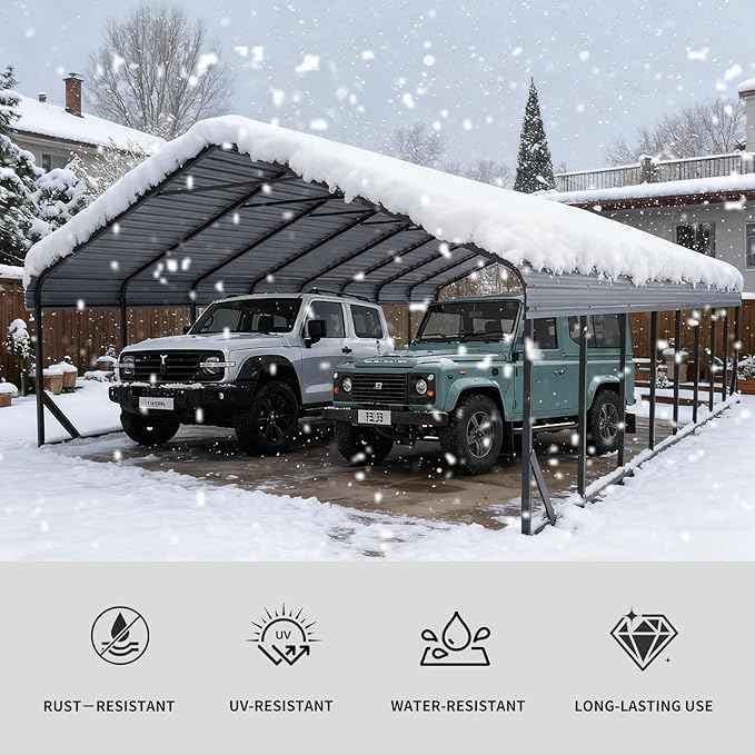 20x40 FT Heavy Duty Metal Carport with Galvanized Steel Roof & Frame - All-Weather Portable Garage Shelter for 4 Cars, Safe Boat Cover & Yard Protection