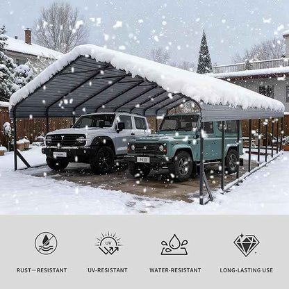 20x40 ft Metal Carport for Outdoor Garages Steel Heavy Duty Portable Garage with Large Tall Carports Canopy for Snow, Car Ports with Galvanized Steel Roof & Frame - Grey