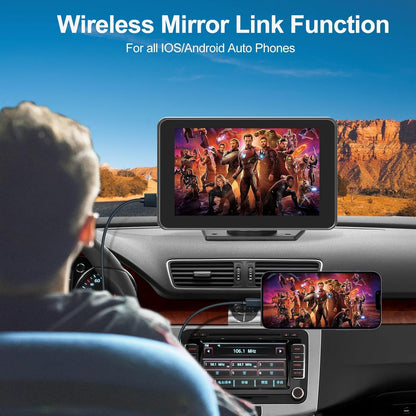 Portable Apple Carplay/Android Auto Screen for Car, 7 Inch HD Touch Screen Wireless Car Play with Backup Camera, Voice Control, BT, FM, Mirror Link for All Vehicle