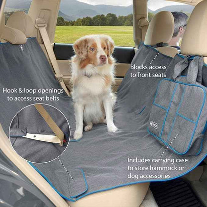 Kurgo Heather Hammock - Full Seat Dog Hammock for Secure Pet Travel - Waterproof & Stain Resistant Cover - Backseat Divider - Dog Car Seat Protector - Heather Gray