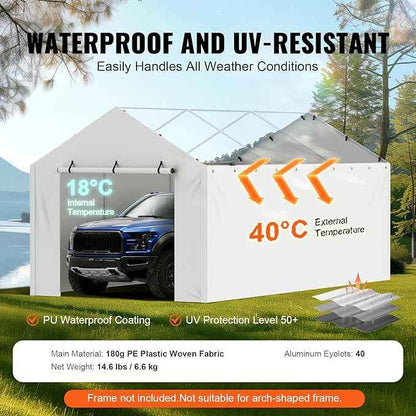 VEVOR Carport Replacement Canopy Cover Side Wall 10 x 20 ft, Garage Tent Shelter Tarp Heavy-Duty Waterproof & UV Protected, Easy Installation with Ball Bungees,White (Top and Frame Not Included)