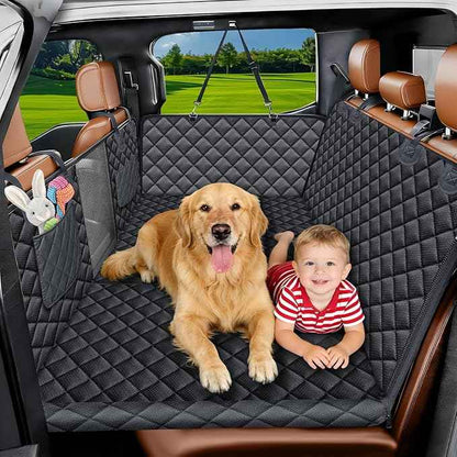 Back Seat Extender for Dogs, Hard Bottom Dog Car Seat Cover for Back Seat Support 420lbs Waterproof Back Seat Pet Cover for Dogs Scratchproof Large Dog Hammock Bed for Cars SUV and Truck