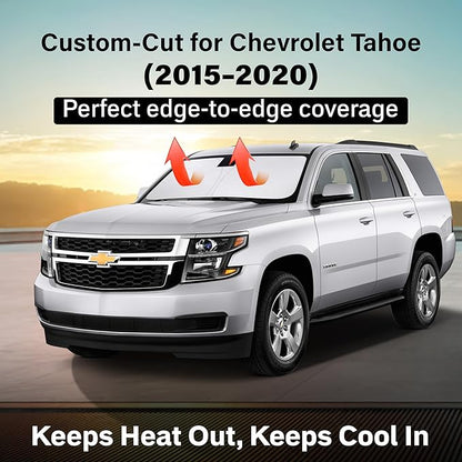 EcoNour Windshield Sun Shade Compatible for Chevrolet Tahoe 2015–2020 | Full-Size SUV Front Window Sunshade | Foldable Sun Visor Protector | Blocks UV Rays & Reduces Interior Heat