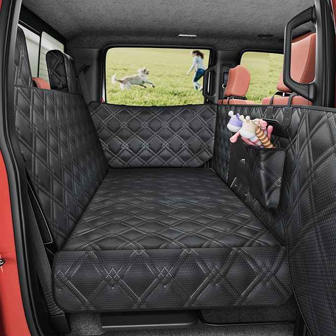 Truck Back Seat Extender for Dogs – Waterproof Full Size Pickup Pet Seat Cover with Door Protection, Hard Bottom Holds 420 lbs Dog Hammock for F150, RAM 1500 & More