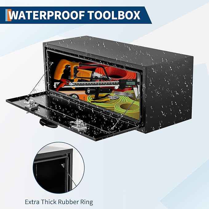 24 in Truck Tool Box Black Steel Truck Storage Tool Box,24 in x 18 in x 18 in Heavy Duty Underbody Tool Chest Organizer w/Lock and Keys, Weather-Resistant for Pickup, Truck Bed, RV, Trailer