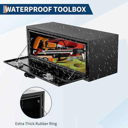 24 in Truck Tool Box Black Steel Truck Storage Tool Box,24 in x 18 in x 18 in Heavy Duty Underbody Tool Chest Organizer w/Lock and Keys, Weather-Resistant for Pickup, Truck Bed, RV, Trailer