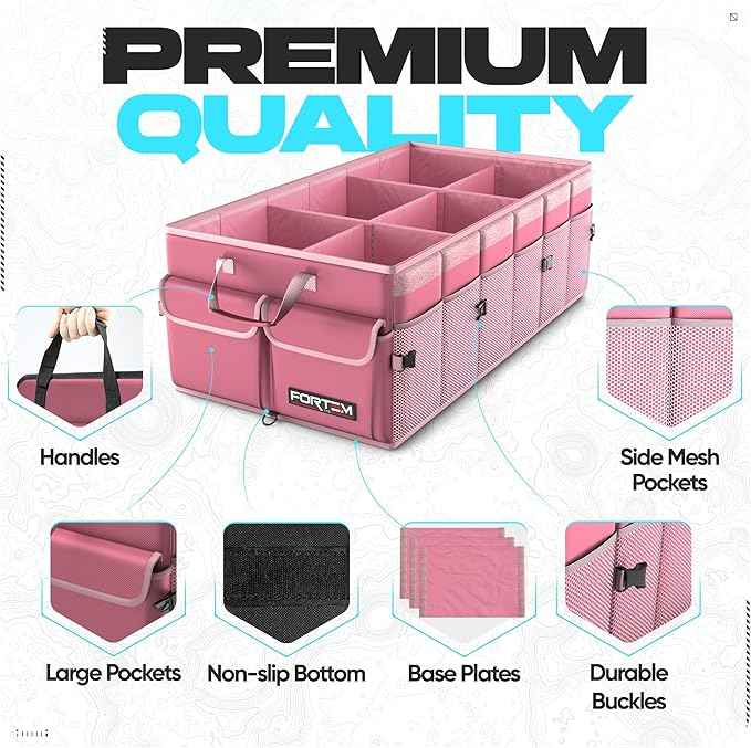 FORTEM Trunk Organizer For SUV Car Trunk Organizer, Foldable Storage, Car Accessories for Women Men, Collapsible Bag, Perfect Christmas Gifts, 600D Oxford, Non Slip Bottom, Straps, Soft Cover (85L)