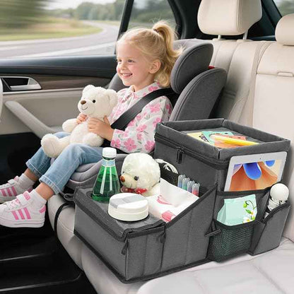 Car Seat Organizer, Backseat Car Organizer with Cup Holder Tray and Storages for Kids and Adults, Portable Travel Cooler for Car for Front or Back Seat Passenger Organizer Ccompartment (Grey)