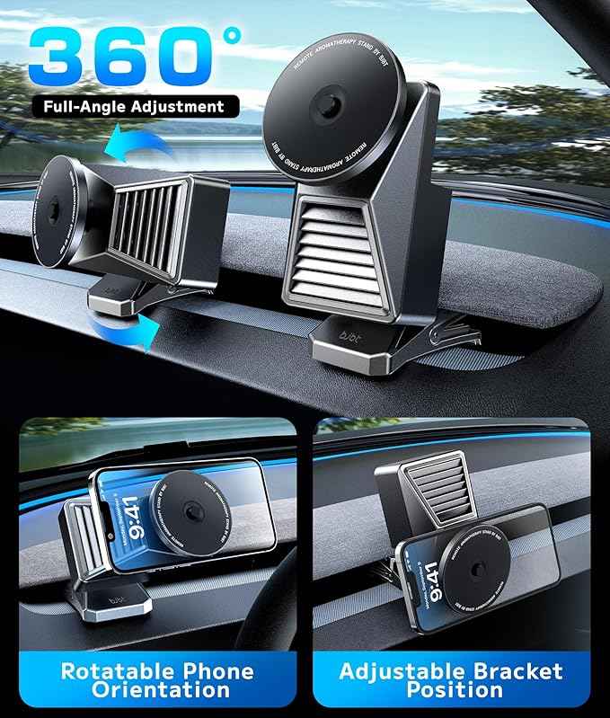 2-in-1 Magnetic Car Phone Holder & Aromatherapy Diffuser for Tesla Model Y Juniper 2025-2026 / Model 3 Highland 2024-2025 & 6-Seater YL, Screen Mount Air Freshener, Black(Ocean x3)