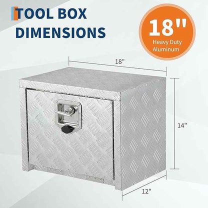 Garvee 18 Inch Heavy Duty Aluminum Tool Underbody Box, Waterproof Square Truck Storage Organizer Chest for Pick Up Truck Bed, Rv Trailer (18" X 12" X 14" - Sliver)