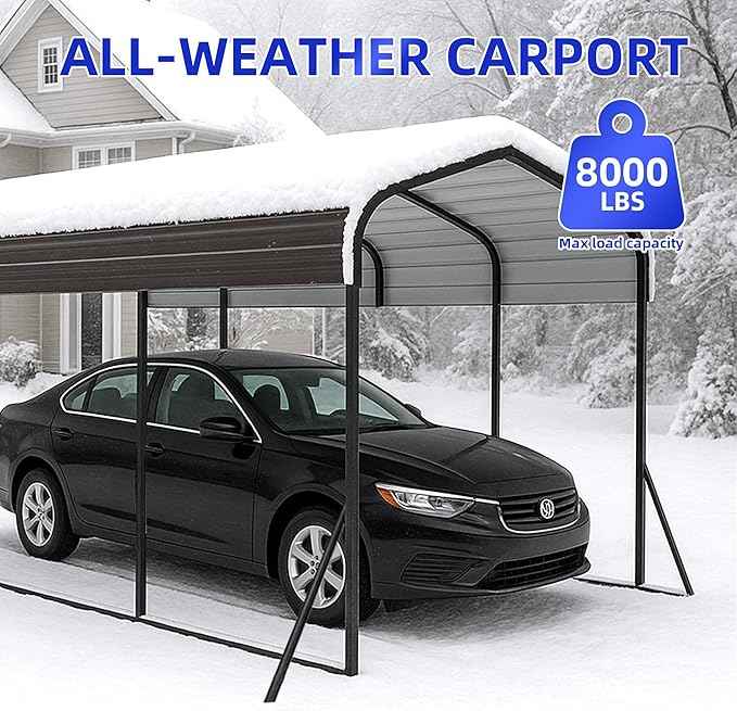 12x20 FT Oversized Metal Carport, Heavy-Duty Car Garage with Enhanced Base & Reinforced Supports, All-Weather Outdoor Shelter for Cars, RV, Trucks, Boats, Dark Gray