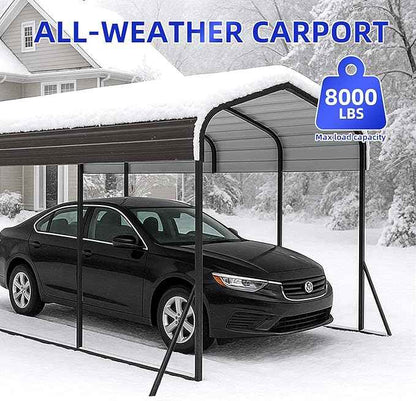 12x20 FT Oversized Metal Carport, Heavy-Duty Car Garage with Enhanced Base & Reinforced Supports, All-Weather Outdoor Shelter for Cars, RV, Trucks, Boats, Dark Gray