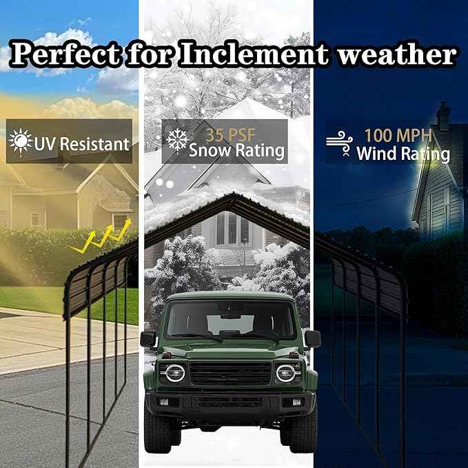 Heavy Duty Metal Carport 10x20 ft Galvanized Steel Carport Shelter for Car Extra Large Canopy for Dual Vehicle, RV Boat Storage All Weather Protection Garage Party Tent (10x20 FT)