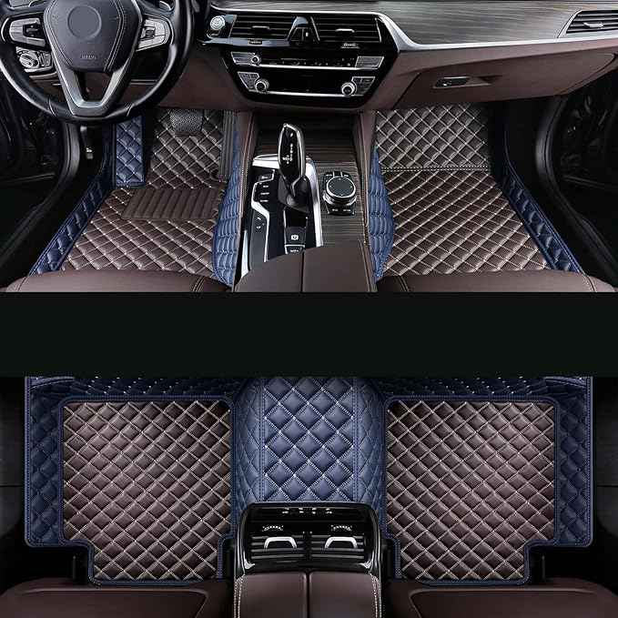 Car Floor Mat Fit 99% Sedans Sports Cars Luxury Custom Car Mats for SUV Women Leather Automotive Floor Mats All Weather Car Mats Diamond Floor Mats for Trucks (3D Luxury Blue + Dark Brown)