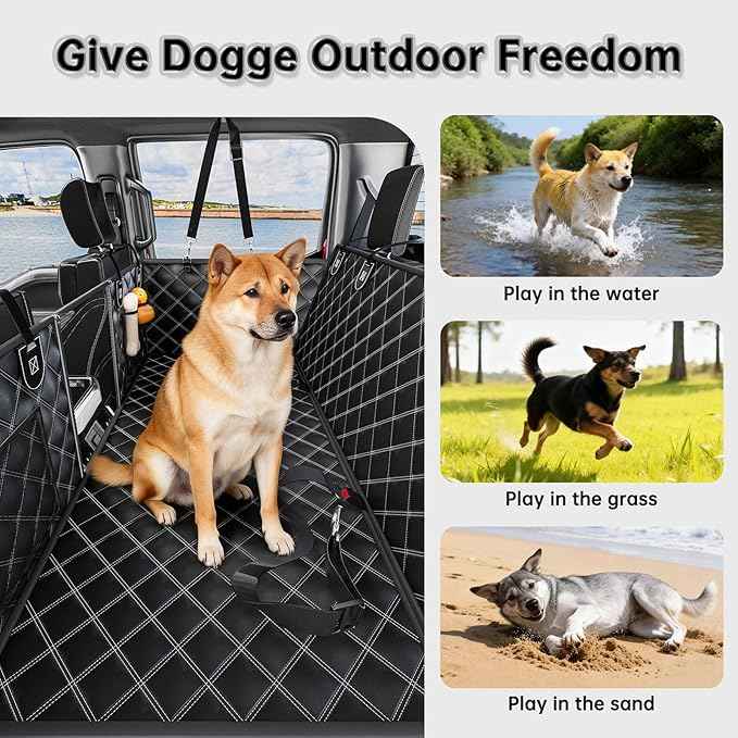 Dog Car Seat Cover for Back Seat with Detachable Mat, 600lb Support Waterproof Hard Bottom Car Hammock for 2-4 Large Dogs, Backseat Extender Protector for Car SUV Medium Truck, BK-L